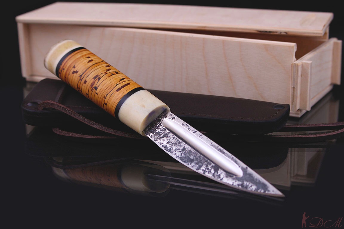 Якутский нож малый "БЫHЫЧЧА" кованая 95х18. Рукоять рог/береста.